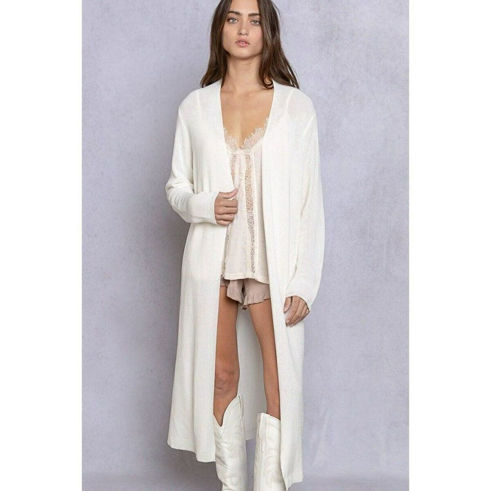 POL Plain Jane Long Basic Cardigan in Off White SMST510